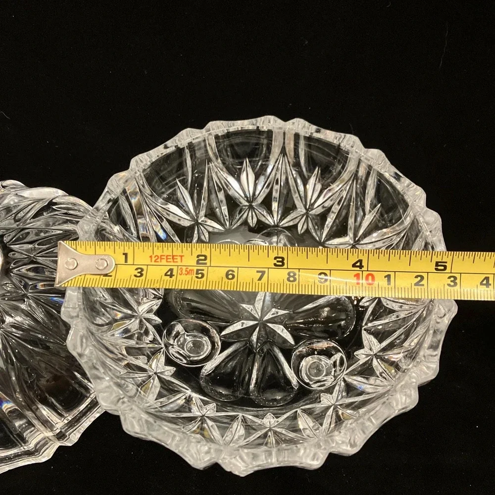 Vintage Footed Crystal Clear Cut Glass Candy Dish Bowl W/ Finial Lid 8